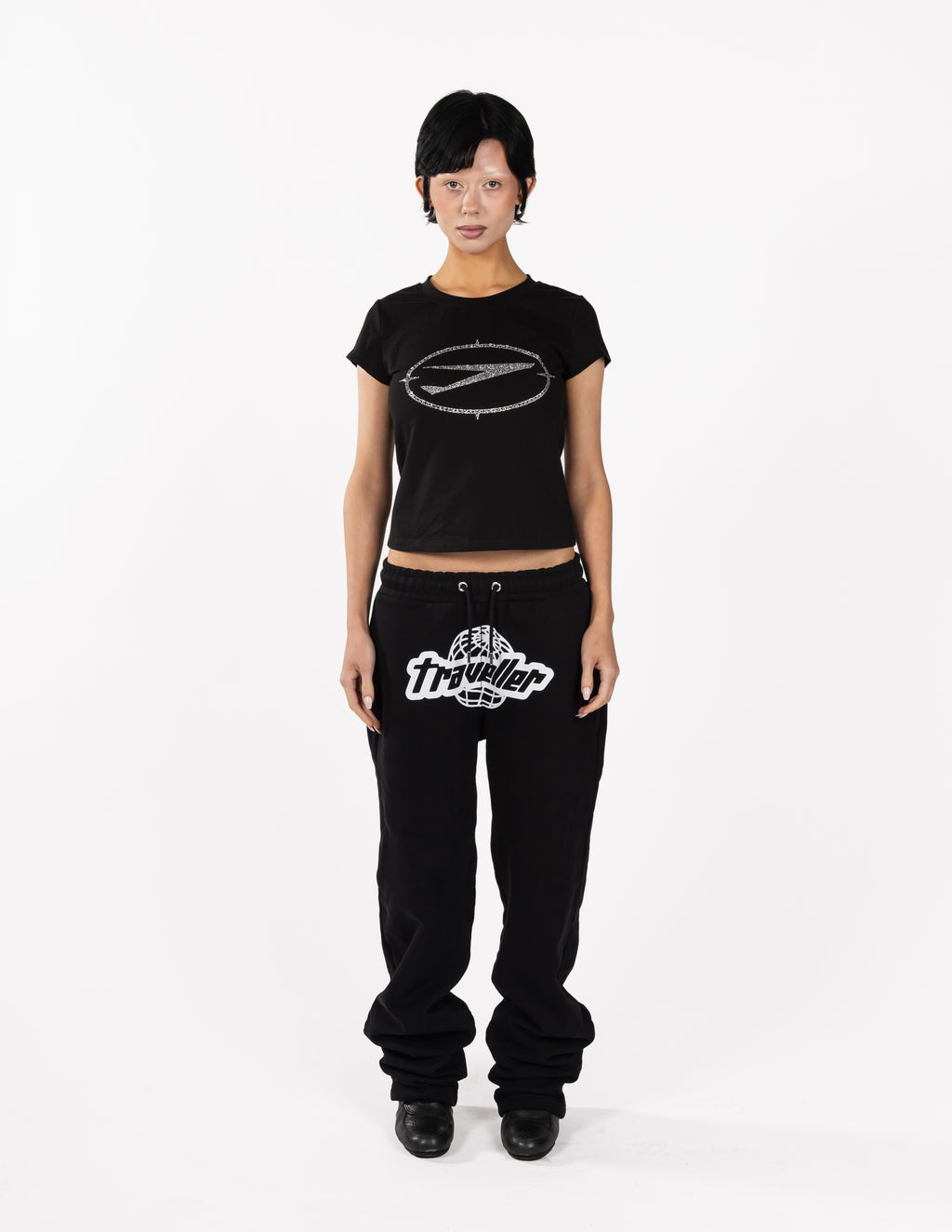 Traveller First Class Baby tee Black/White Rhinestone