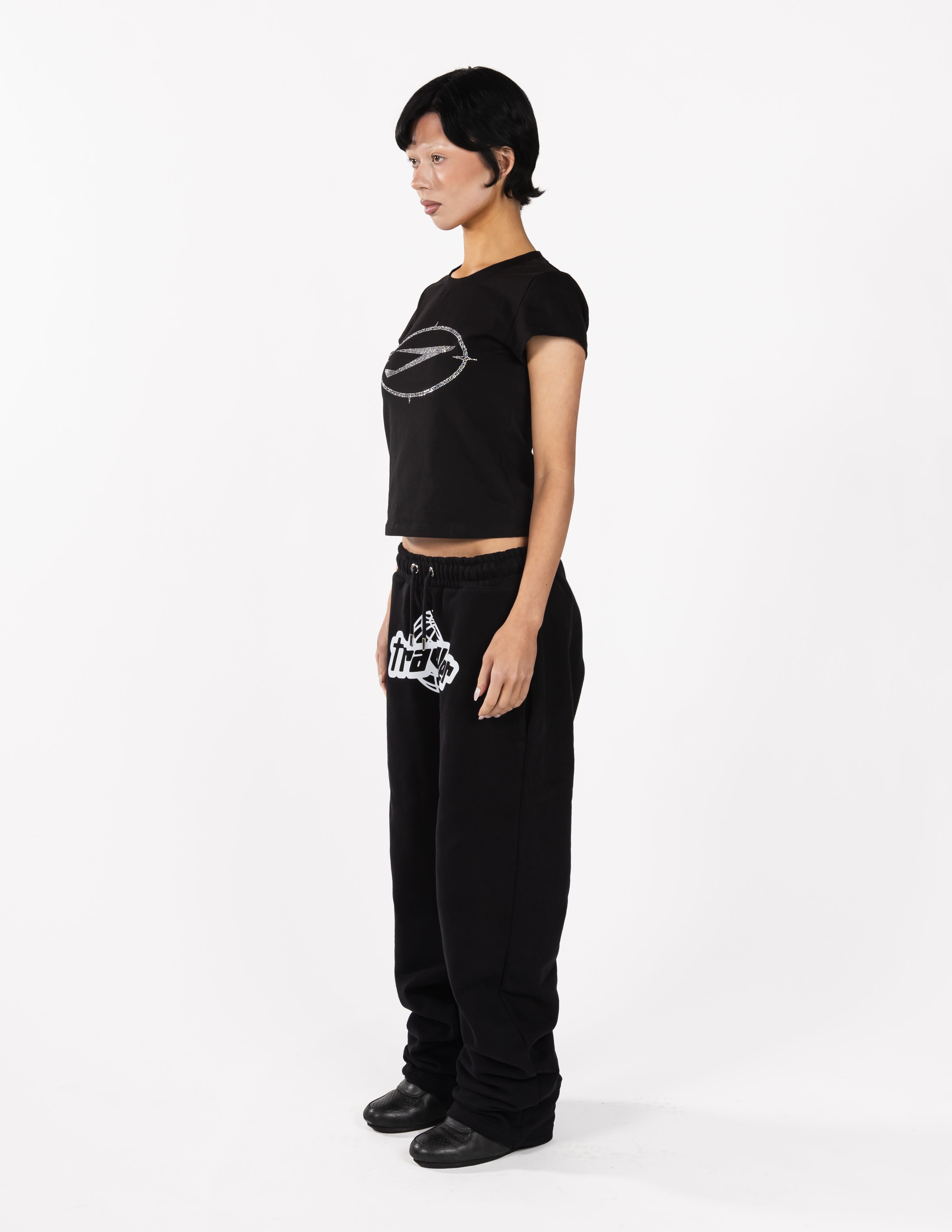Traveller First Class Baby tee Black/White Rhinestone